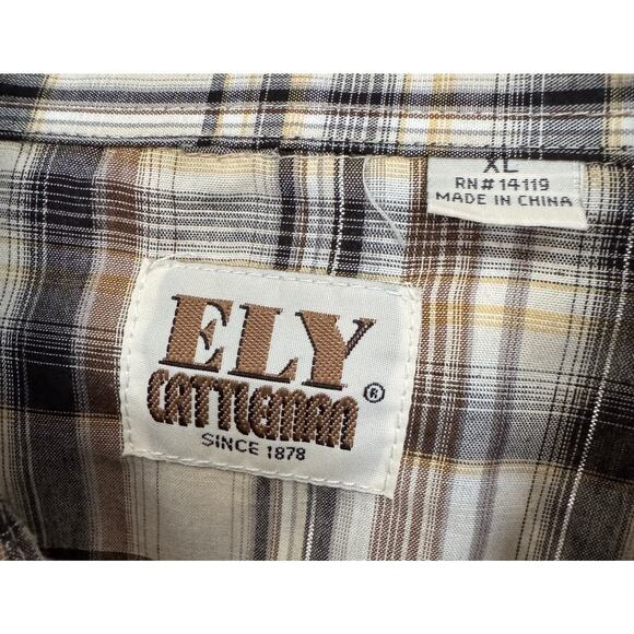 Ely Cattleman Mens XL Plaid Pearl Button Front Casual Cowboy Western Shirt VTG ? - Picture 3 of 7